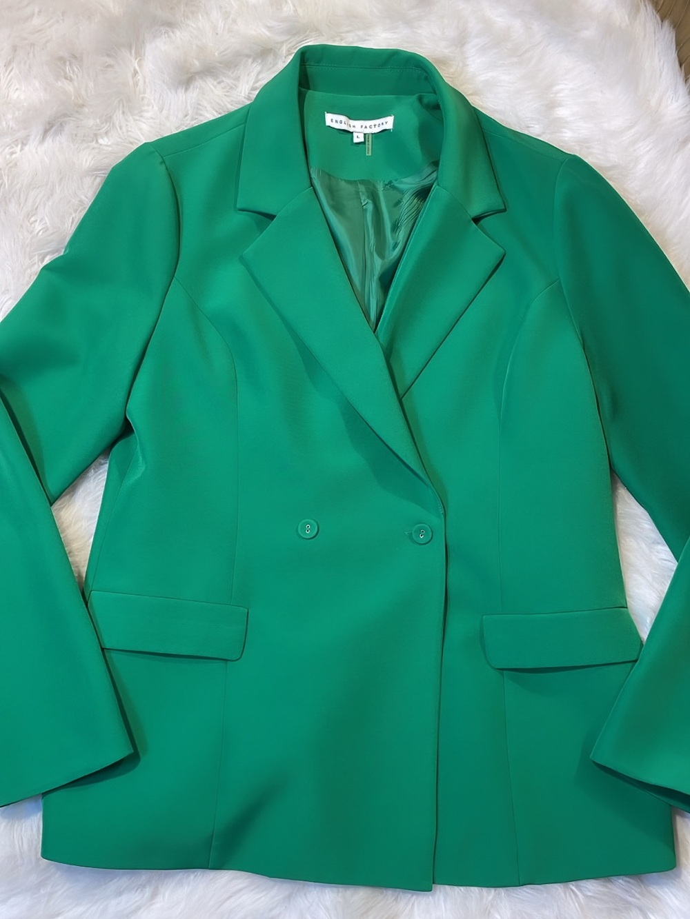 English Factory Emerald Green Double-Breasted Blazer